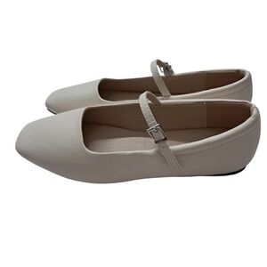 Tahari Flats Womens 8M Cream Sleeper Mary Jane Square Toe Buckle Strap Ballet
